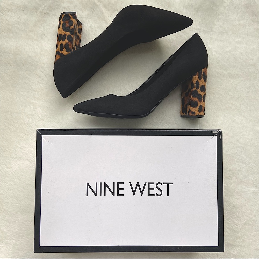 Nine West Black & Leopard Block Heels Size 9M
